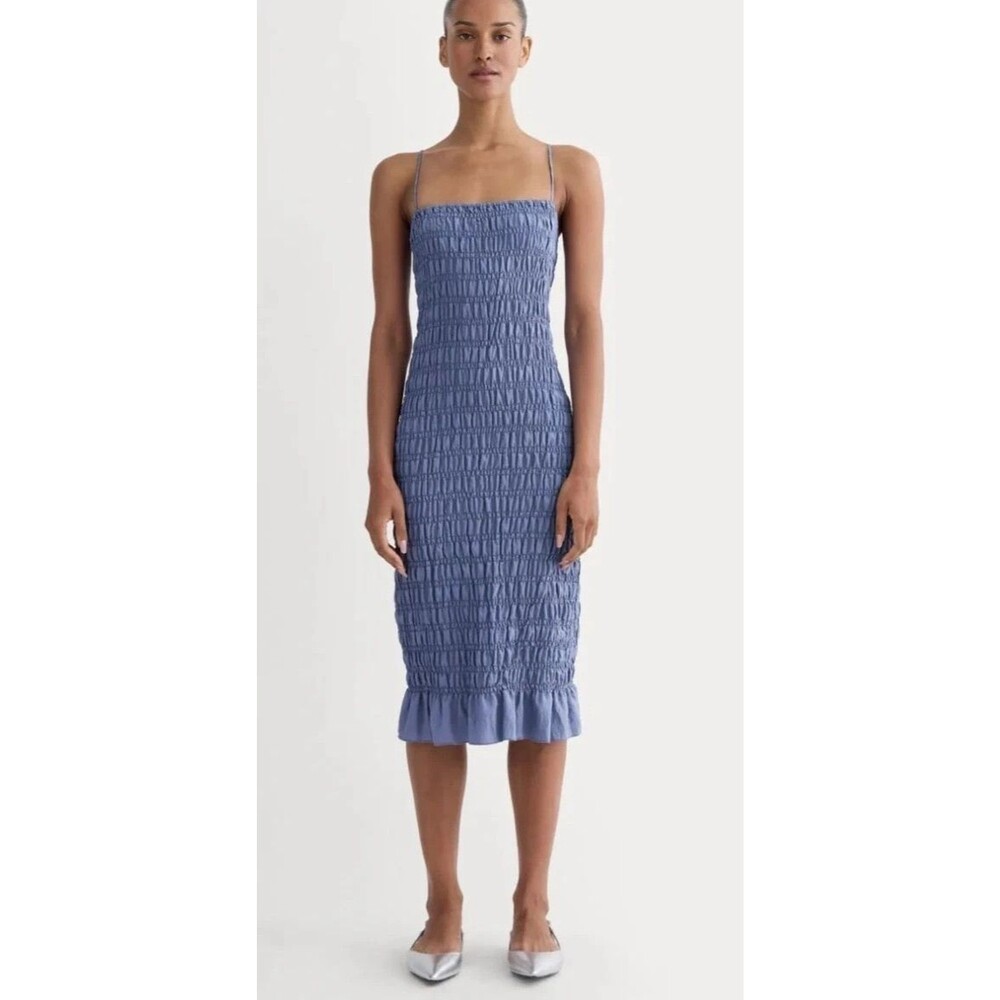 Everlane The Smocked Column Dress Size S in Blue Dusk NWT